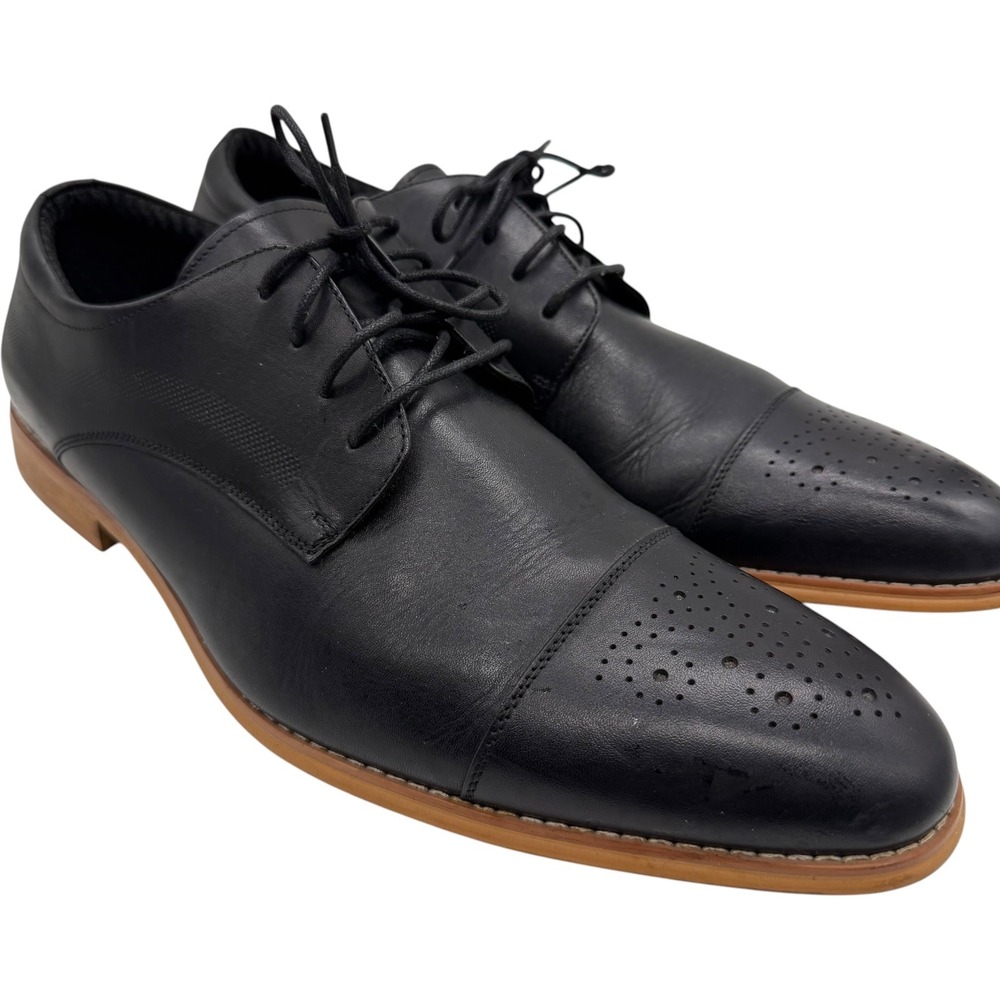 Carlo‎ Morandi Mens Cap Toe Oxford Dress Shoes Black Memory Foam Size 13D